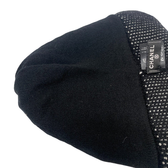 CHANEL Knit cap cashmere black 22K logo Women Used Authentic