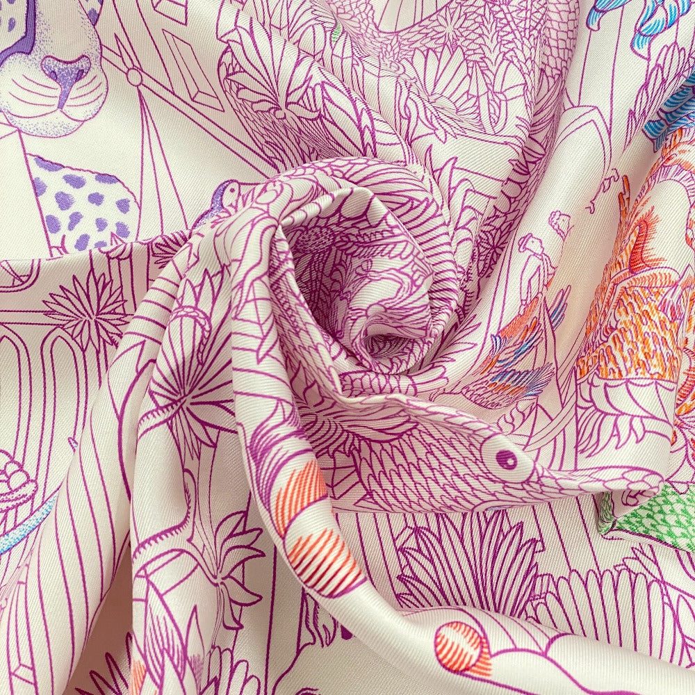 HERMES scarf silk pink Animapolis Animapolis Carre90 Women Used Authentic