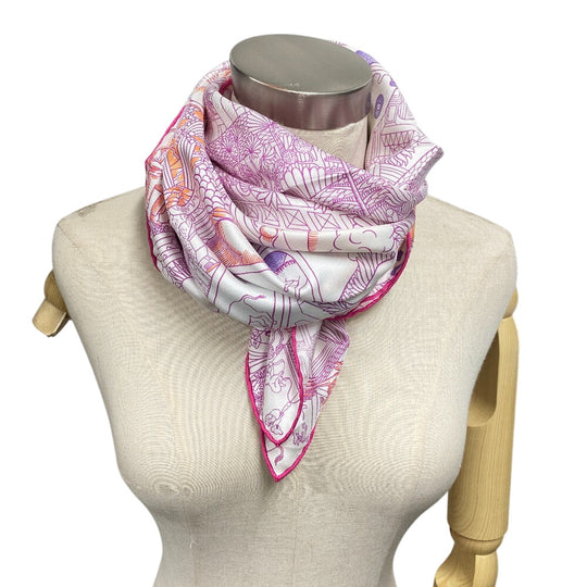 HERMES scarf silk pink Animapolis Animapolis Carre90 Women Used Authentic