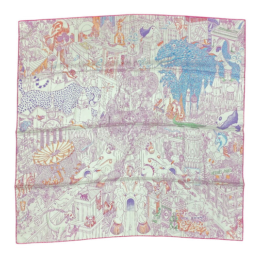 HERMES scarf silk pink Animapolis Animapolis Carre90 Women Used Authentic