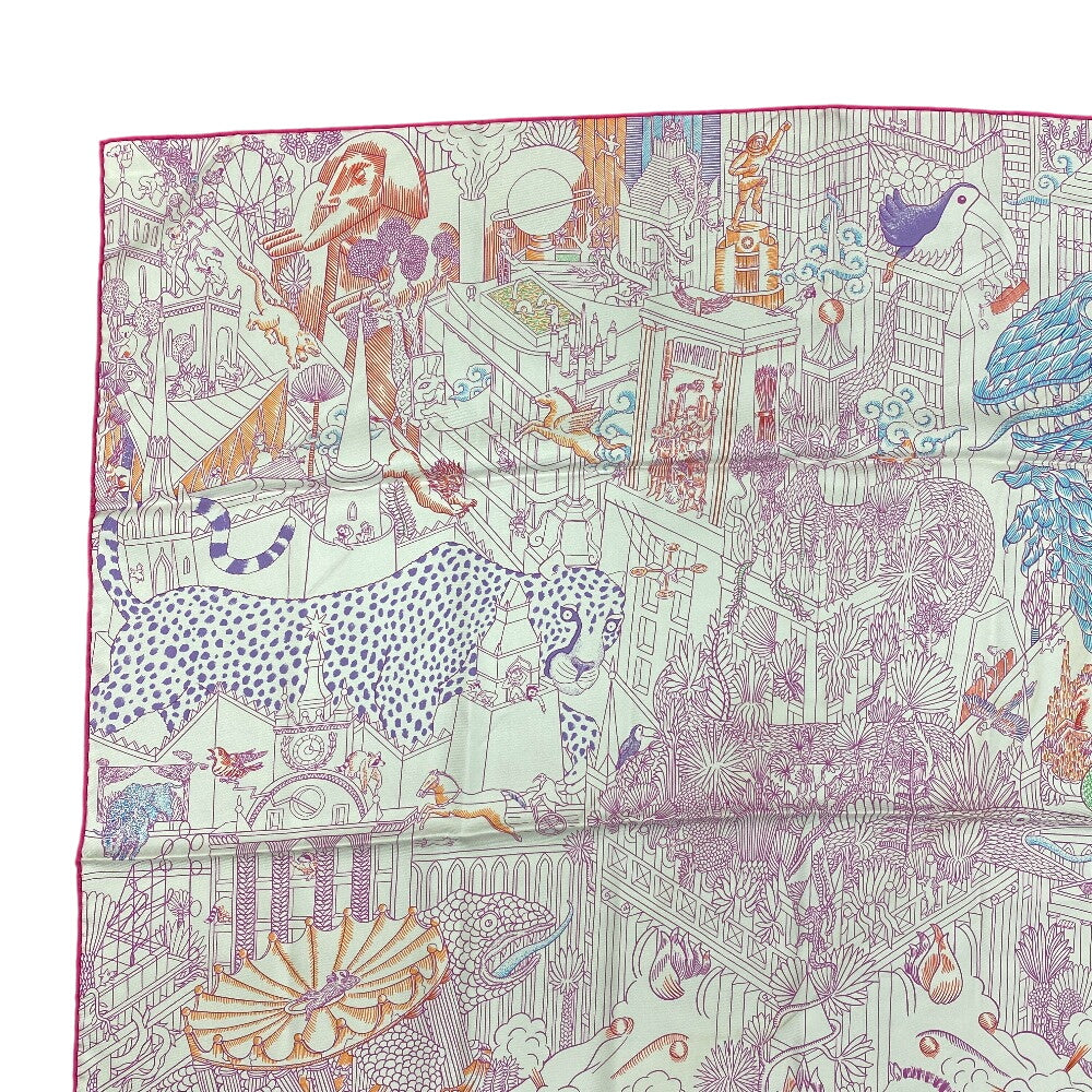 HERMES scarf silk pink Animapolis Animapolis Carre90 Women Used Authentic