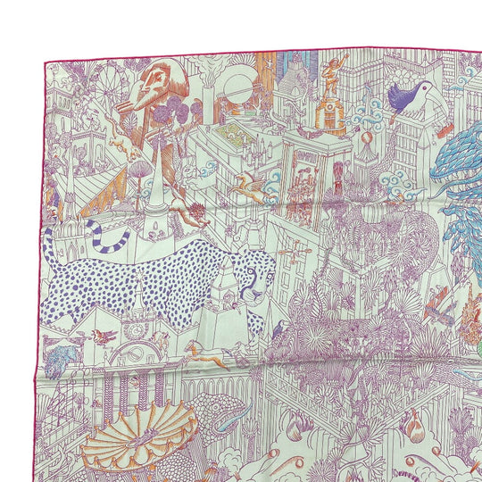 HERMES scarf silk pink Animapolis Animapolis Carre90 Women Used Authentic