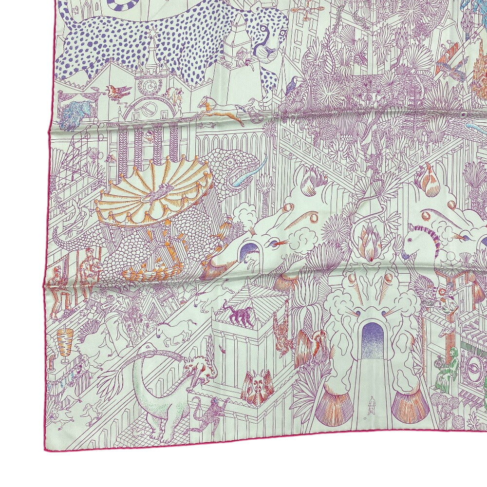 HERMES scarf silk pink Animapolis Animapolis Carre90 Women Used Authentic
