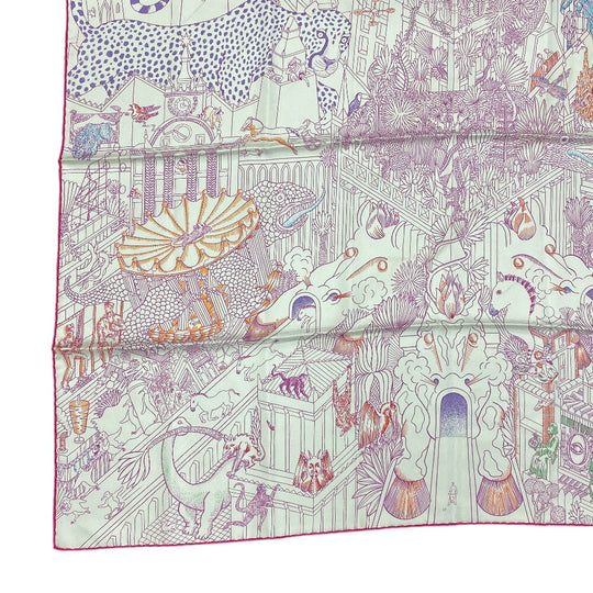 HERMES scarf silk pink Animapolis Animapolis Carre90 Women Used Authentic