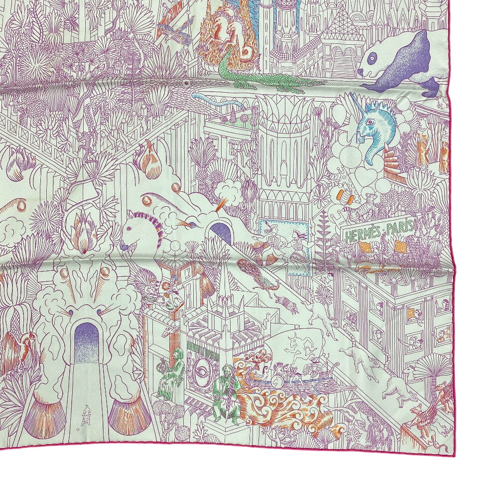 HERMES scarf silk pink Animapolis Animapolis Carre90 Women Used Authentic