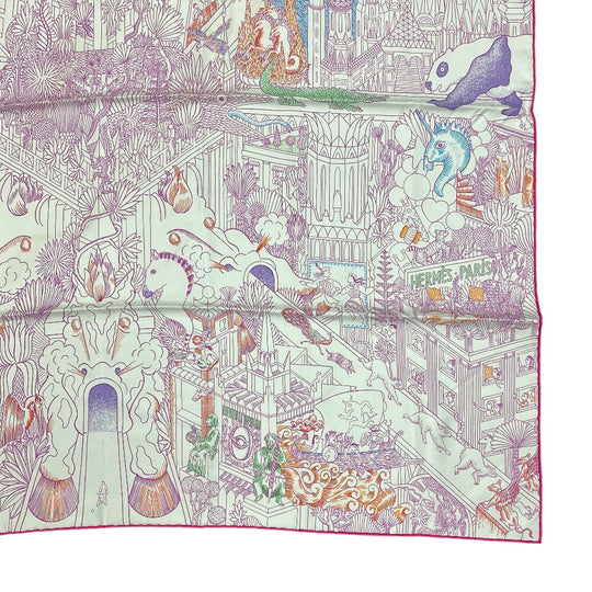 HERMES scarf silk pink Animapolis Animapolis Carre90 Women Used Authentic