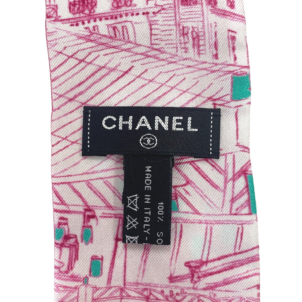 CHANEL scarf silk pink 20S COCO Mark Women Used Authentic
