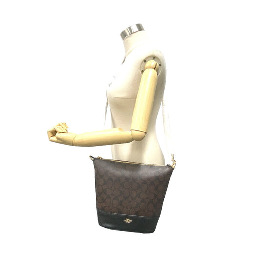 COACH Shoulder Bag F76669 leather Brown Signature Small Paxton Duffle Women Used Authentic