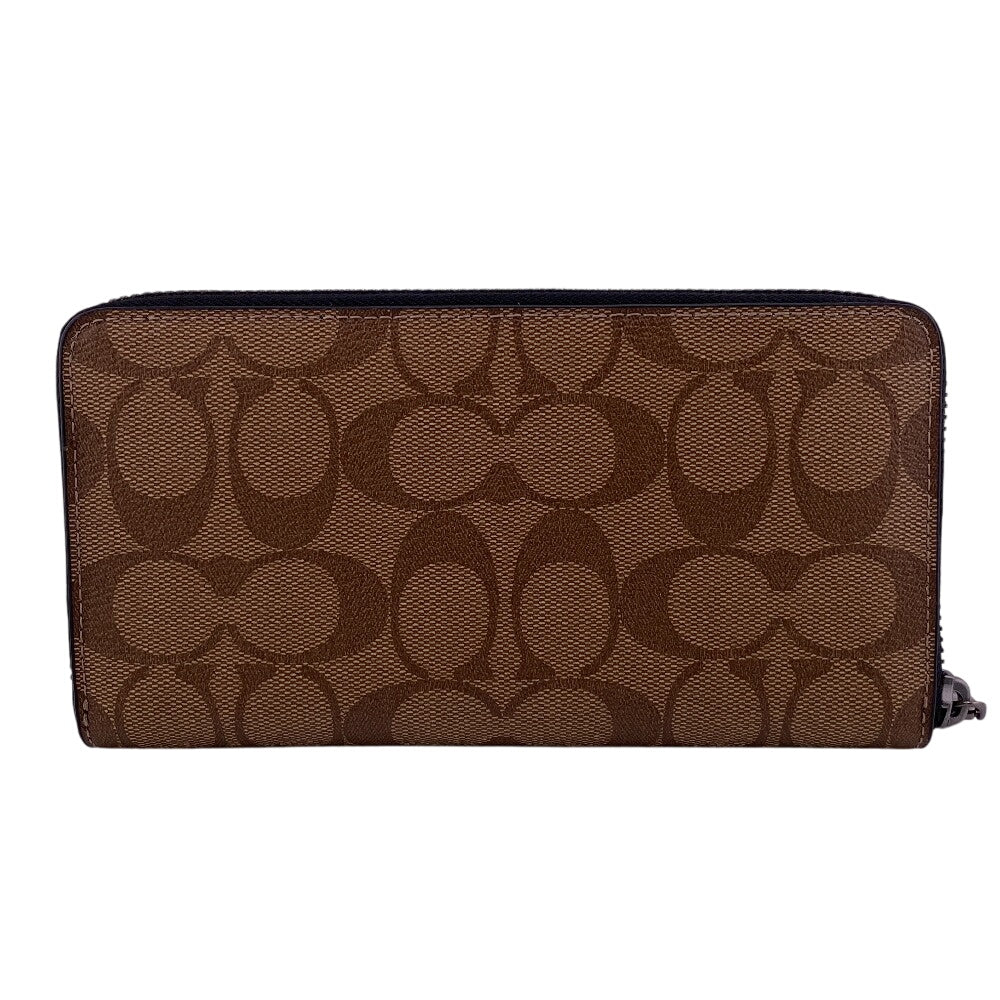 COACH Long Wallet Purse PVC coated canvas, leather Brown accordion Signature Zip around mens Used Authentic