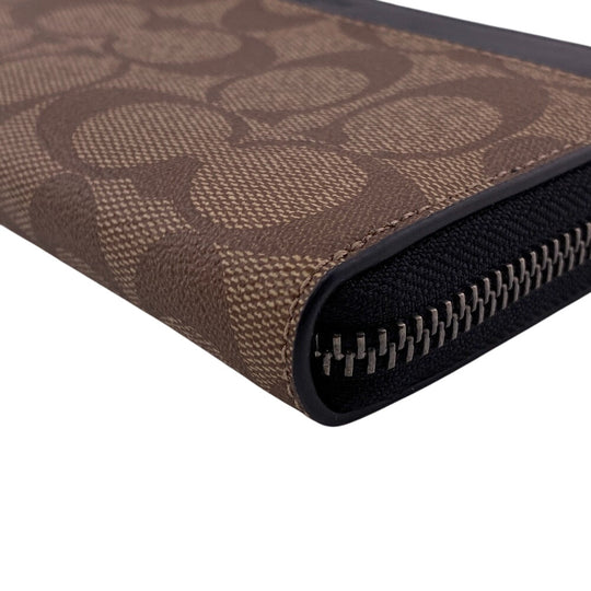 COACH Long Wallet Purse PVC coated canvas, leather Brown accordion Signature Zip around mens Used Authentic