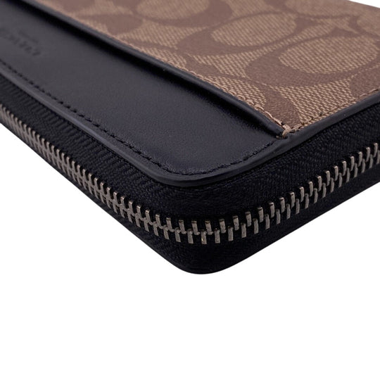 COACH Long Wallet Purse PVC coated canvas, leather Brown accordion Signature Zip around mens Used Authentic
