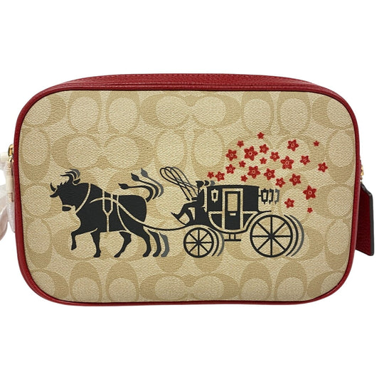 COACH Sling bag canvas beige Jesscross Signature Women Used Authentic