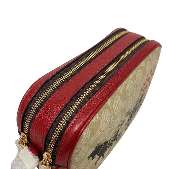 COACH Sling bag canvas beige Jesscross Signature Women Used Authentic