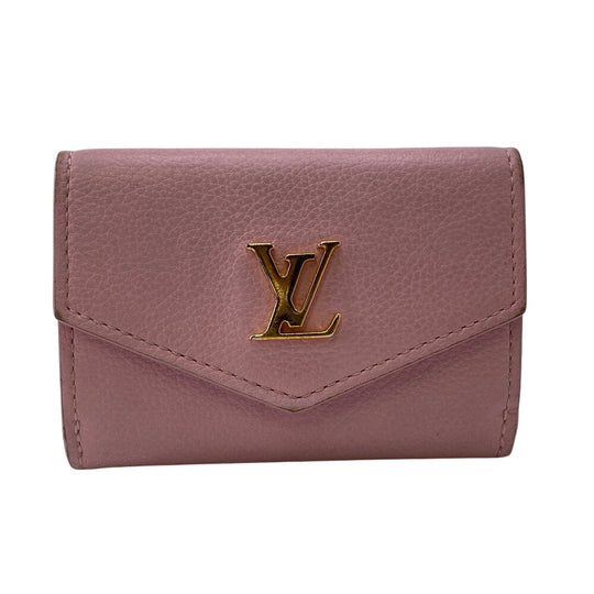 LOUIS VUITTON Tri-fold wallet M80088 Calfskin pink LV logo Portefeuille Rockmini Women Used Authentic