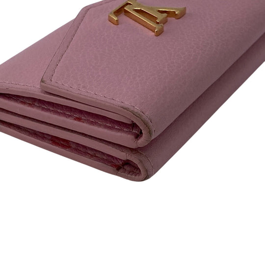 LOUIS VUITTON Tri-fold wallet M80088 Calfskin pink LV logo Portefeuille Rockmini Women Used Authentic
