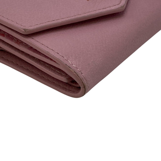 LOUIS VUITTON Tri-fold wallet M80088 Calfskin pink LV logo Portefeuille Rockmini Women Used Authentic
