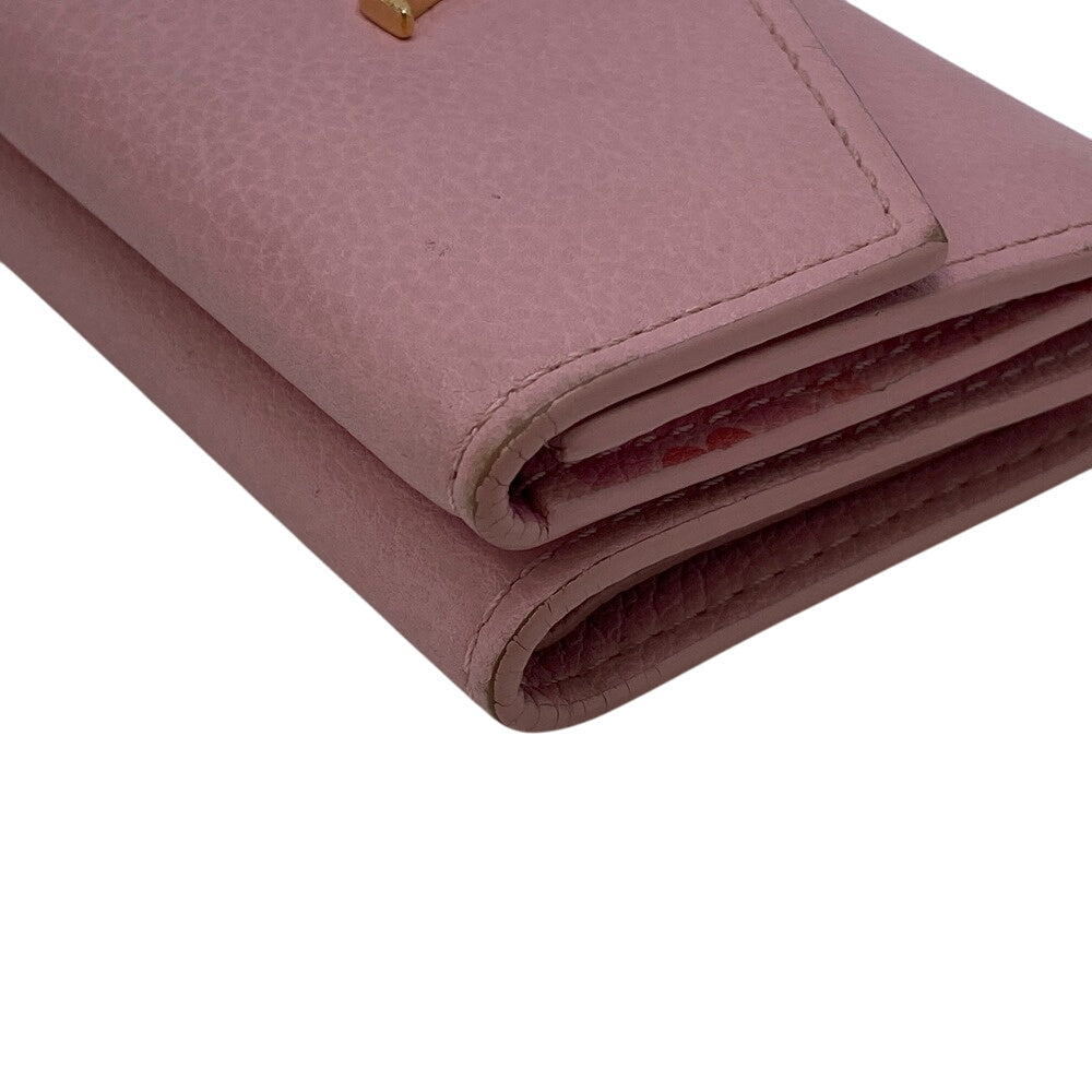 LOUIS VUITTON Tri-fold wallet M80088 Calfskin pink LV logo Portefeuille Rockmini Women Used Authentic