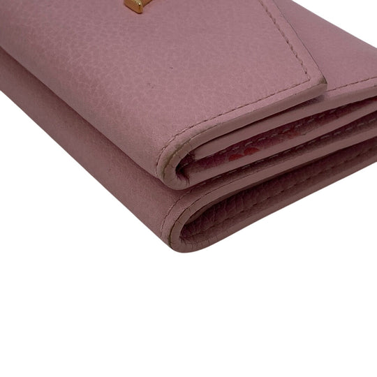 LOUIS VUITTON Tri-fold wallet M80088 Calfskin pink LV logo Portefeuille Rockmini Women Used Authentic