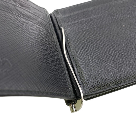 PRADA Money clip 2MN001 leather black mens Used Authentic