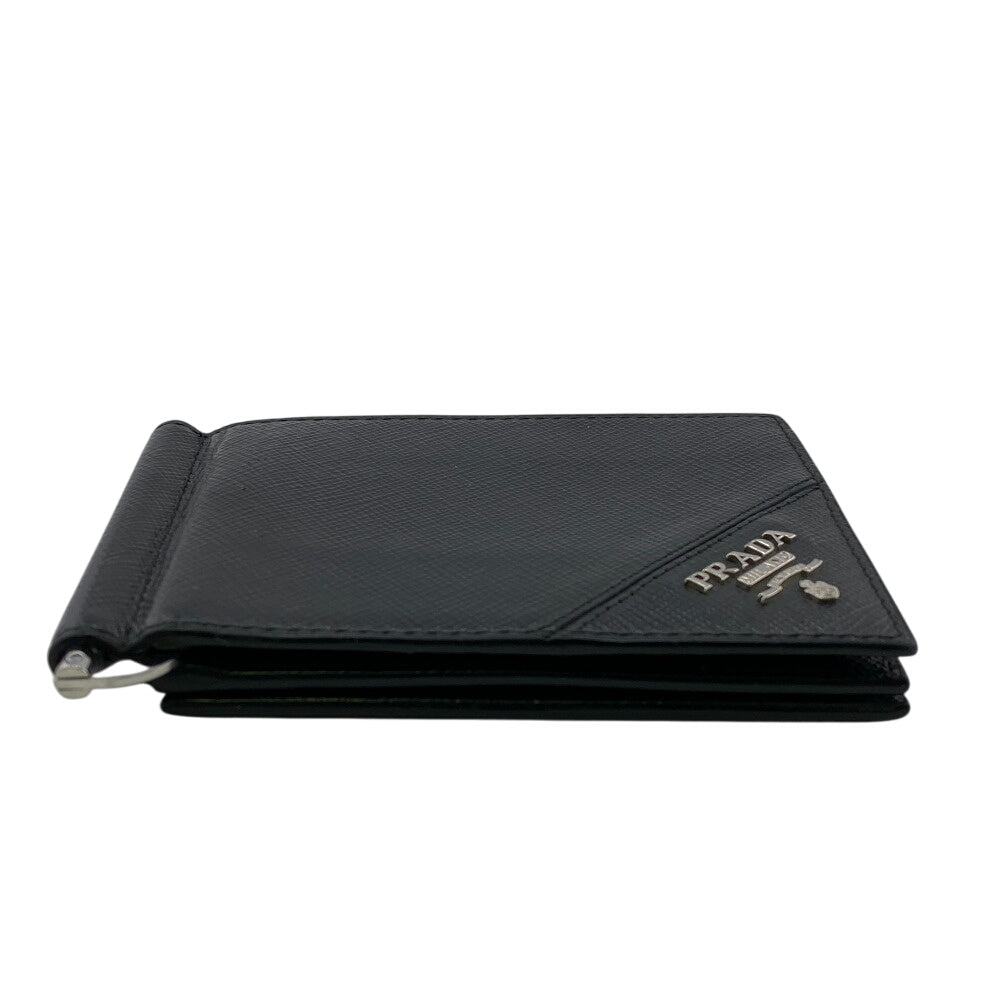 PRADA Money clip 2MN001 leather black mens Used Authentic