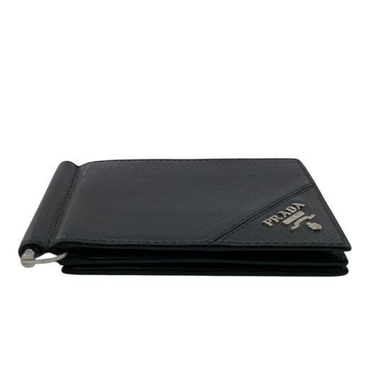 PRADA Money clip 2MN001 leather black mens Used Authentic