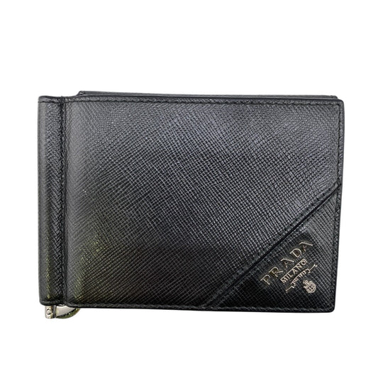 PRADA Money clip 2MN001 leather black mens Used Authentic