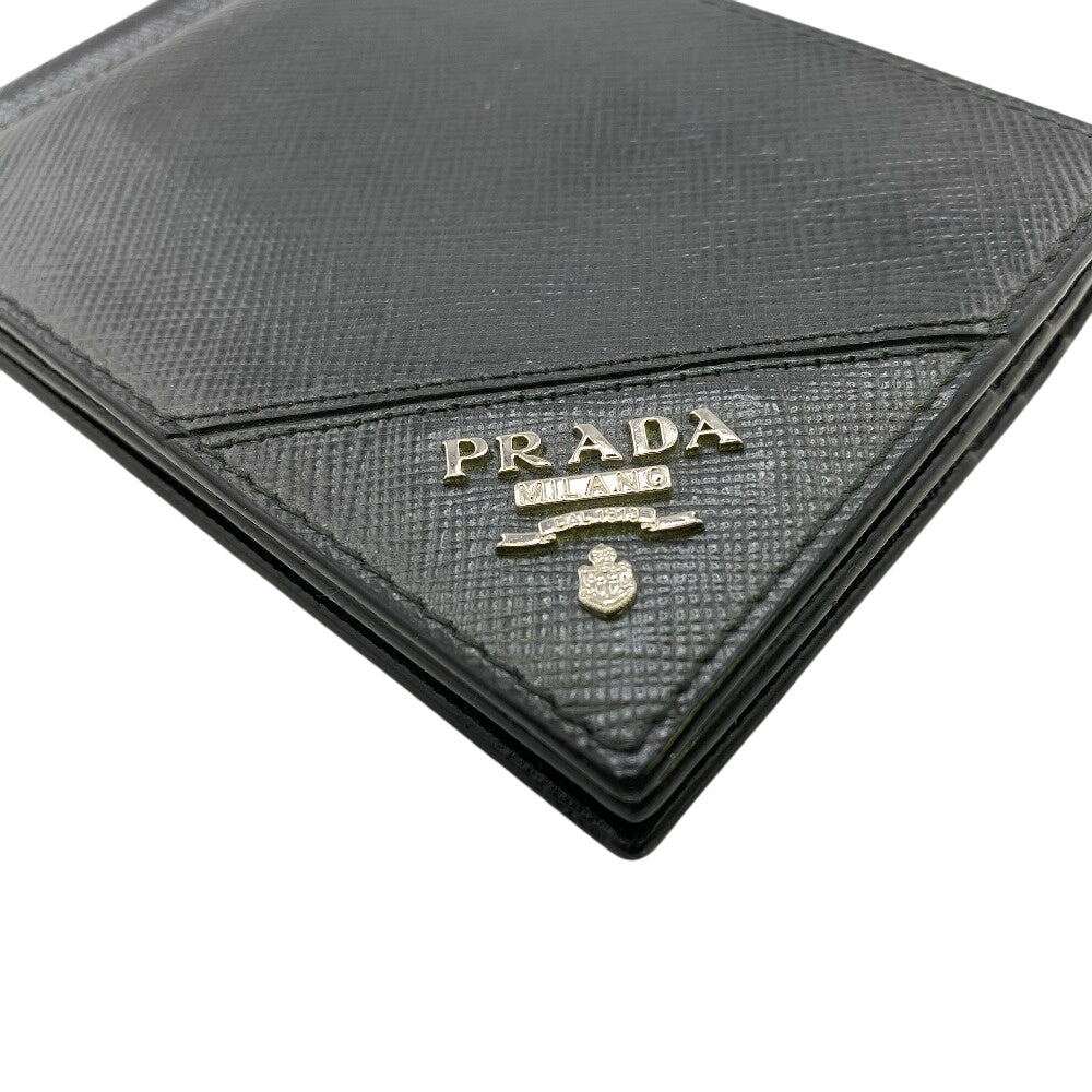 PRADA Money clip 2MN001 leather black mens Used Authentic