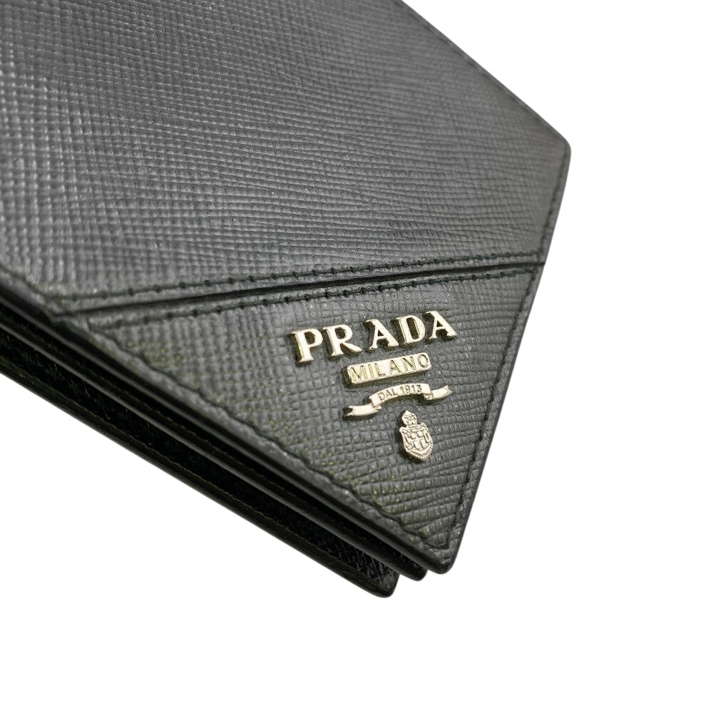 PRADA Money clip 2MN001 leather black mens Used Authentic