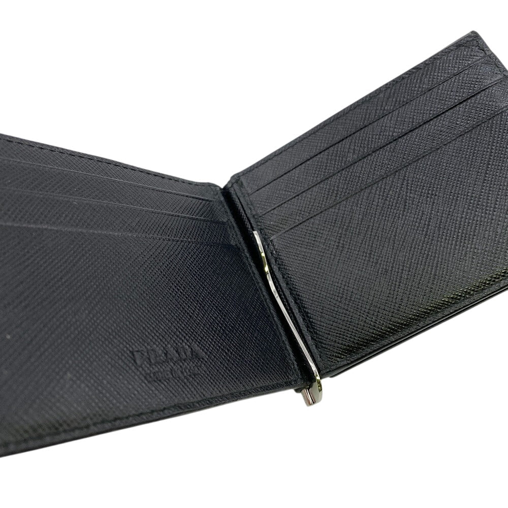 PRADA Money clip 2MN001 leather black mens Used Authentic