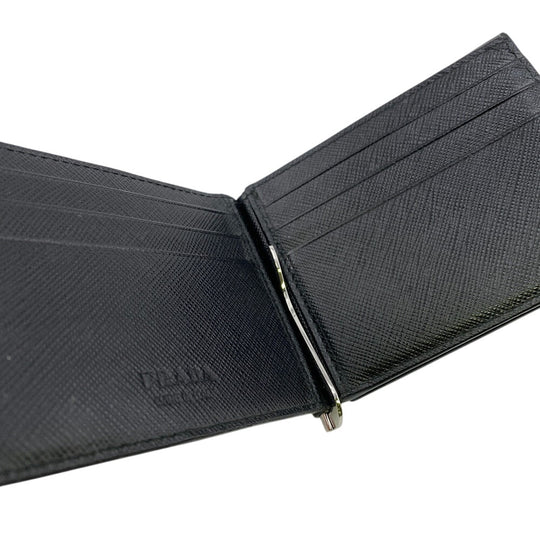 PRADA Money clip 2MN001 leather black mens Used Authentic