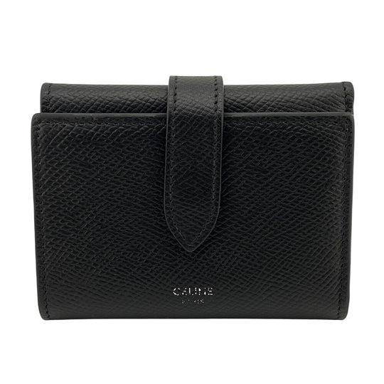 CELINE Tri-fold wallet leather black Compact wallet fine strap wallet Women Used Authentic