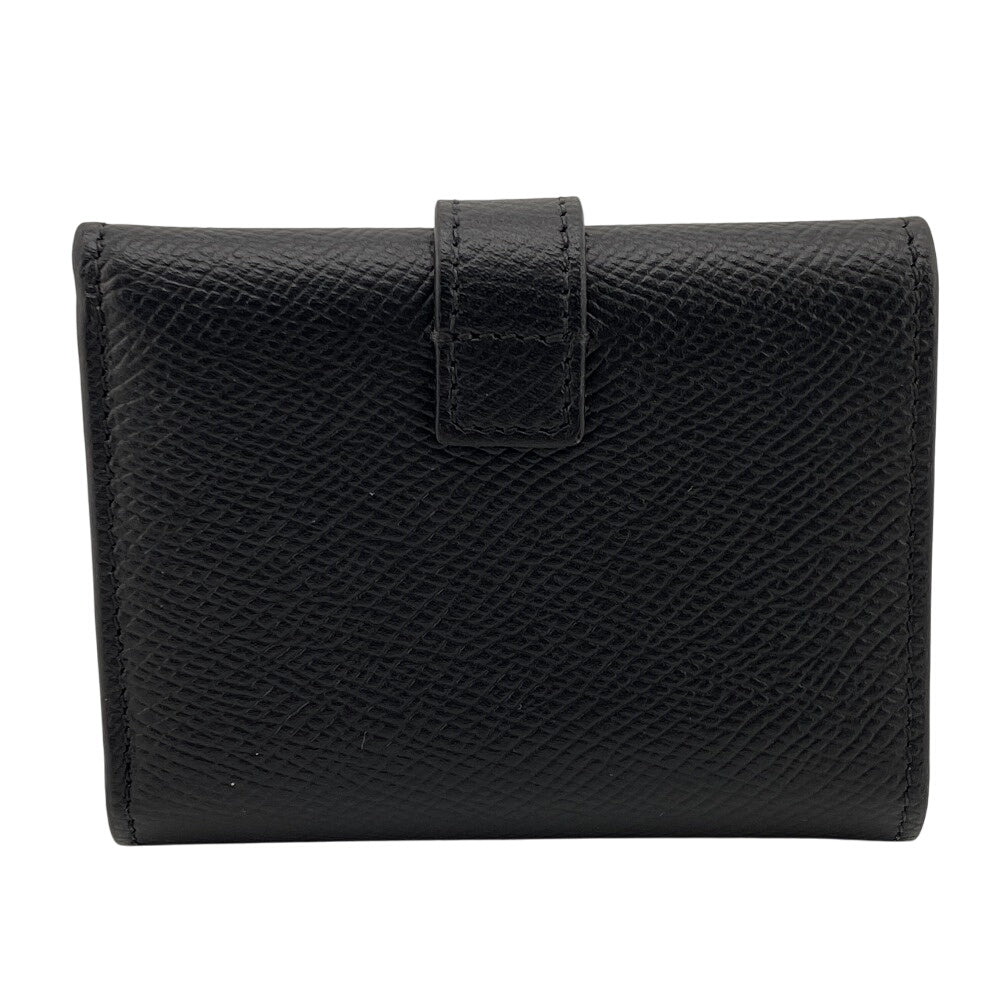 CELINE Tri-fold wallet leather black Compact wallet fine strap wallet Women Used Authentic