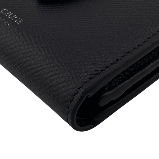 CELINE Tri-fold wallet leather black Compact wallet fine strap wallet Women Used Authentic