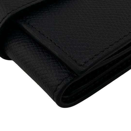 CELINE Tri-fold wallet leather black Compact wallet fine strap wallet Women Used Authentic