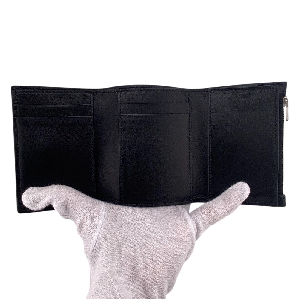 CELINE Tri-fold wallet leather black Compact wallet fine strap wallet Women Used Authentic