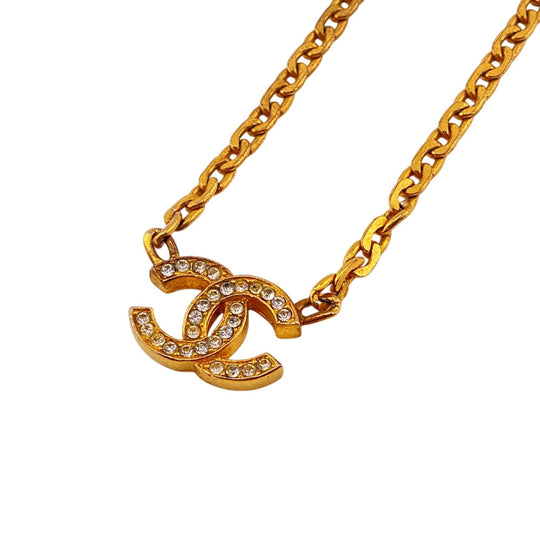 CHANEL Necklace Gold Plated gold 3312 Rhinestone COCO Mark Women Used Authentic