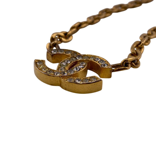 CHANEL Necklace Gold Plated gold 3312 Rhinestone COCO Mark Women Used Authentic