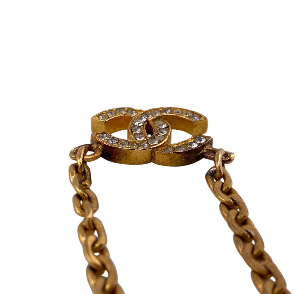 CHANEL Necklace Gold Plated gold 3312 Rhinestone COCO Mark Women Used Authentic