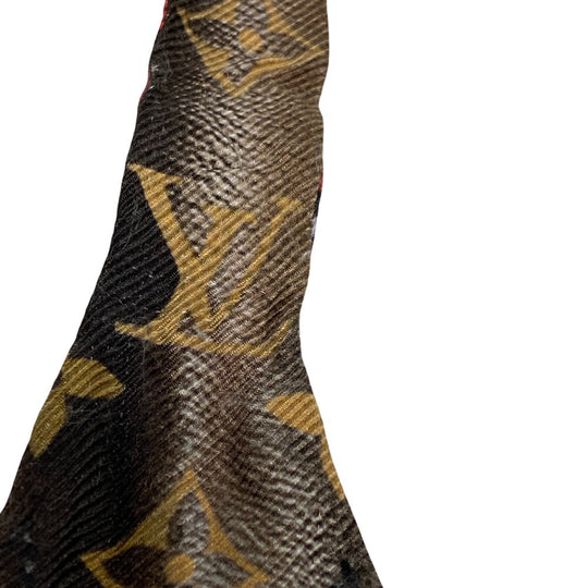 LOUIS VUITTON scarf M76930 silk Brown Monogram Leopard Pattern Twilly Women Used Authentic