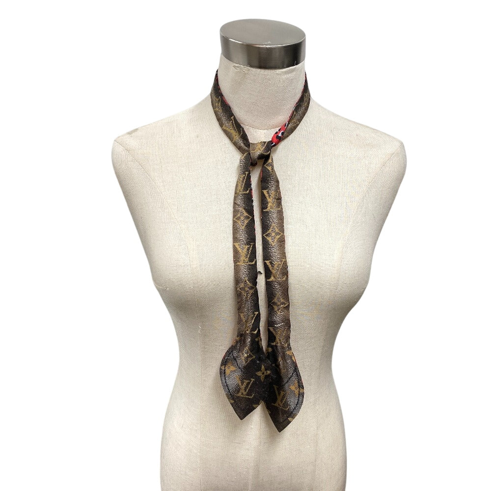 LOUIS VUITTON scarf M76930 silk Brown Monogram Leopard Pattern Twilly Women Used Authentic
