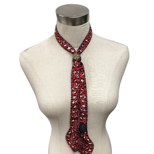 LOUIS VUITTON scarf M76930 silk Brown Monogram Leopard Pattern Twilly Women Used Authentic
