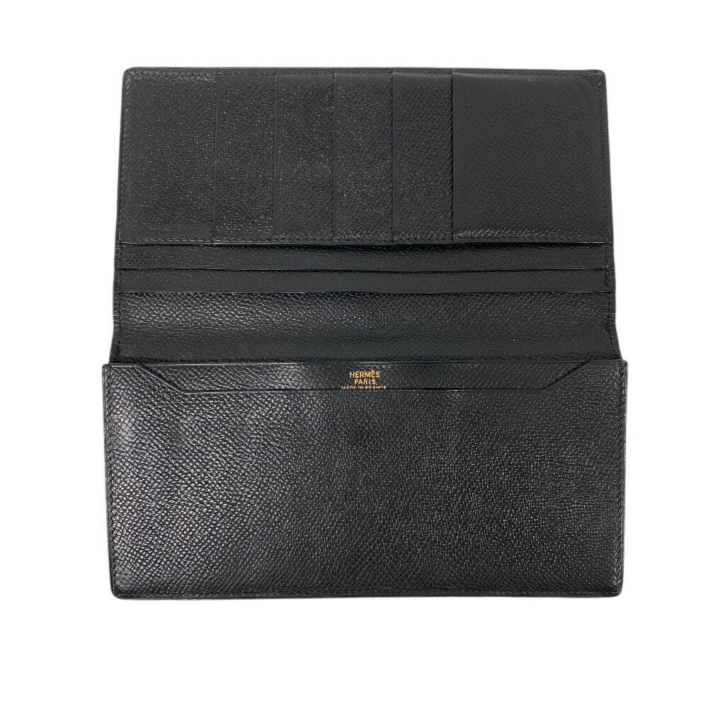 HERMES Bill Compartment leather black Vintage Bifold Wallet Ohsaka unisex(Unisex) Used Authentic