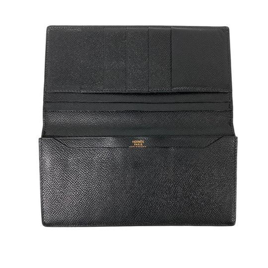 HERMES Bill Compartment leather black Vintage Bifold Wallet Ohsaka unisex(Unisex) Used Authentic