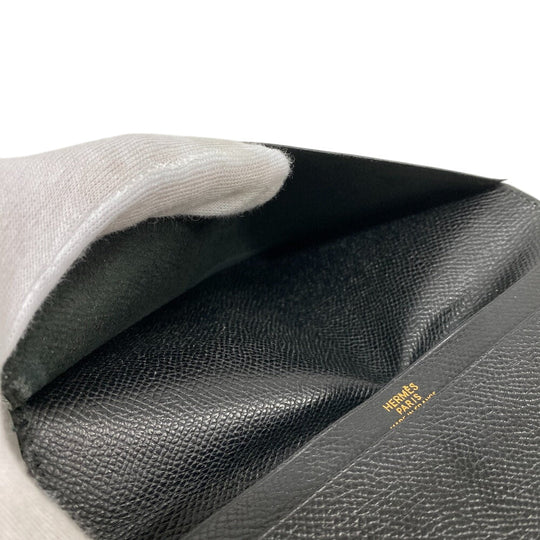 HERMES Bill Compartment leather black Vintage Bifold Wallet Ohsaka unisex(Unisex) Used Authentic