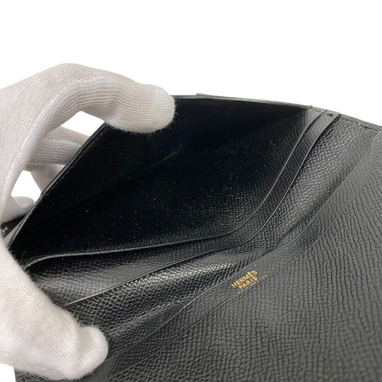 HERMES Bill Compartment leather black Vintage Bifold Wallet Ohsaka unisex(Unisex) Used Authentic