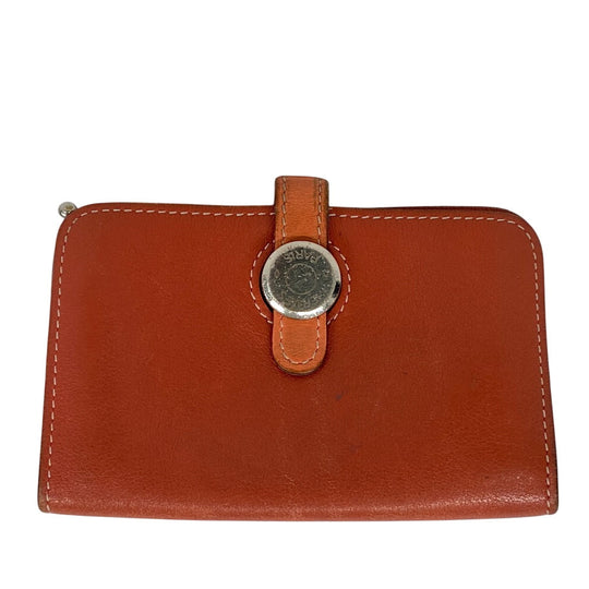 HERMES Key case Key holder  leather Orange Coin case By color dogon mini unisex(Unisex) Used Authentic
