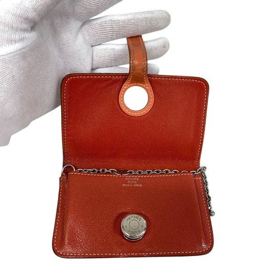 HERMES Key case Key holder  leather Orange Coin case By color dogon mini unisex(Unisex) Used Authentic