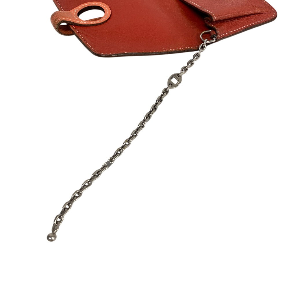 HERMES Key case Key holder  leather Orange Coin case By color dogon mini unisex(Unisex) Used Authentic