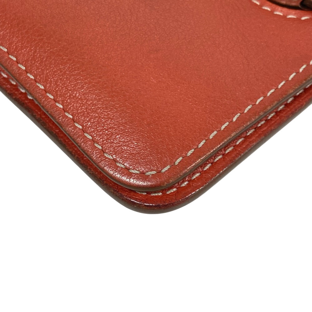 HERMES Key case Key holder  leather Orange Coin case By color dogon mini unisex(Unisex) Used Authentic