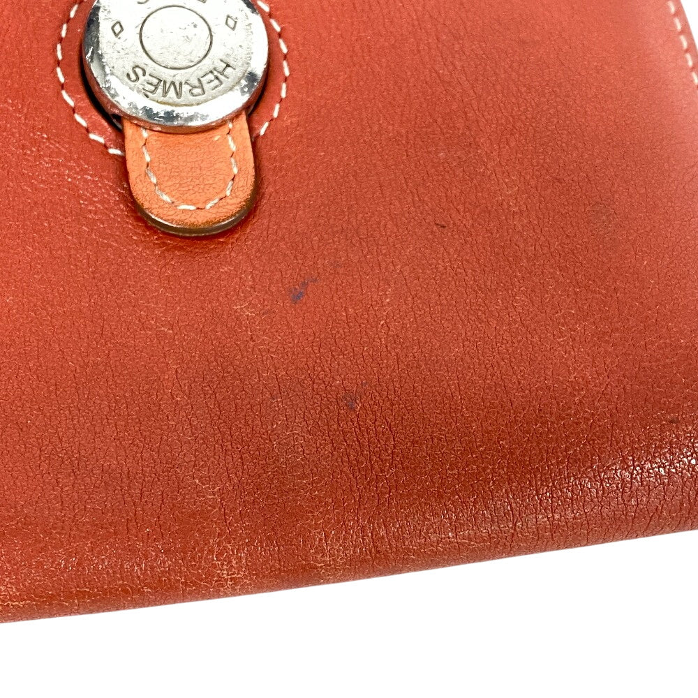 HERMES Key case Key holder  leather Orange Coin case By color dogon mini unisex(Unisex) Used Authentic